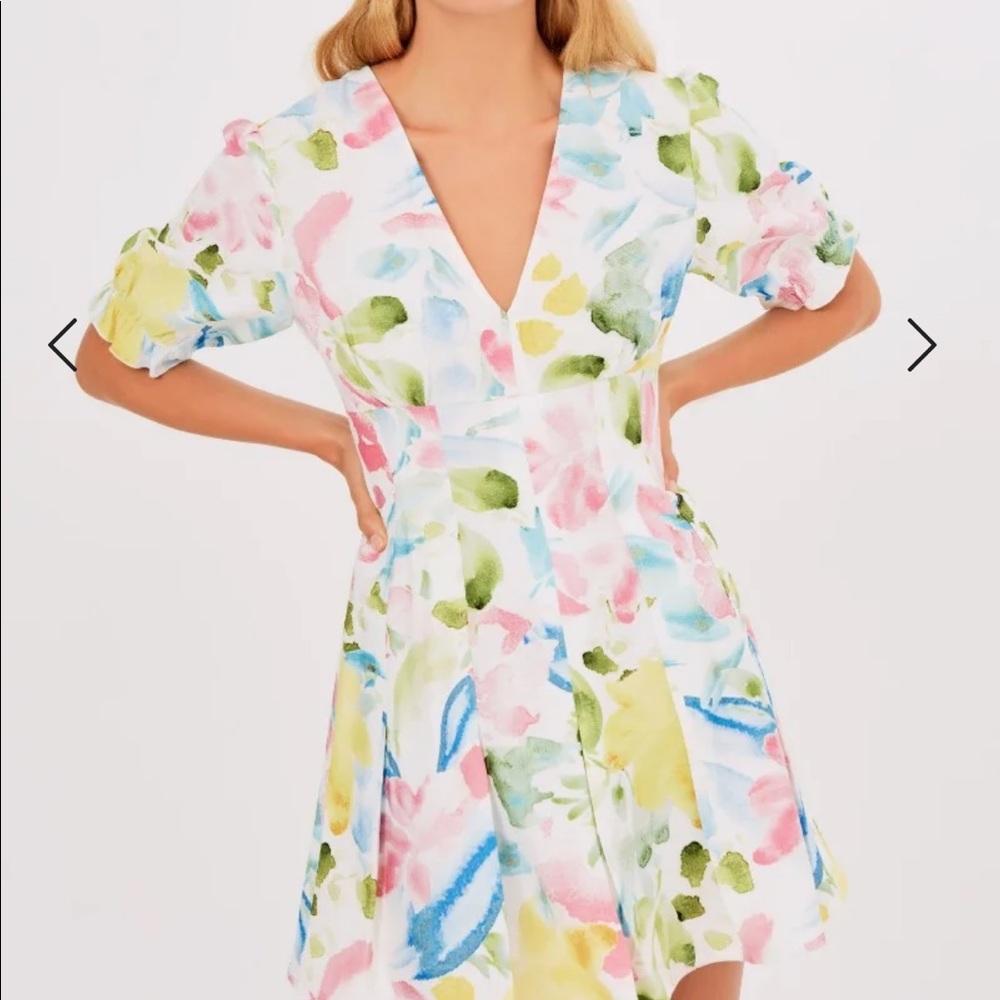 FINDERS KEEPERS PAINTED MINI DRESS IVORY BRUSHSTROKE